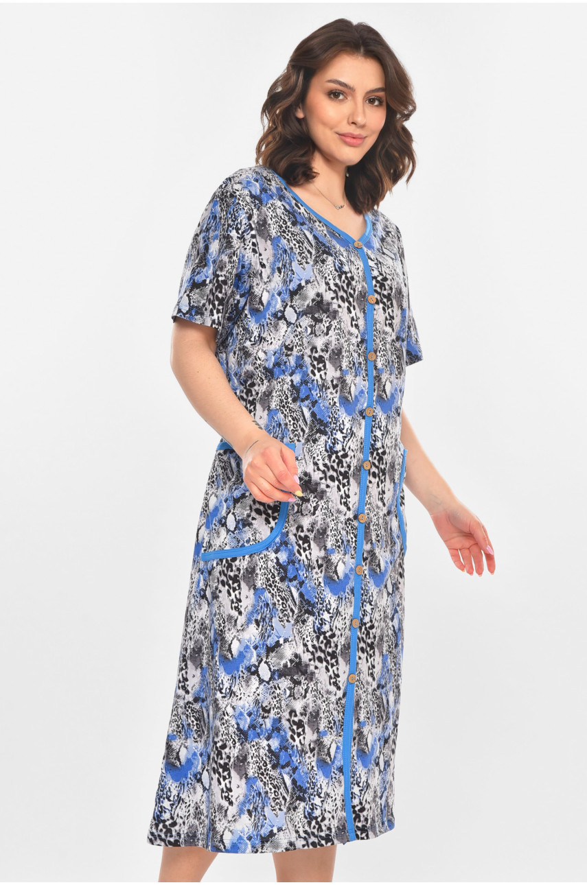 Халат женский полубатальный голубого цвета с принтом AN-3040 211342