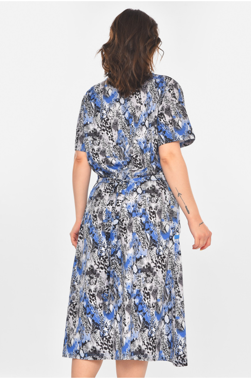 Халат женский полубатальный голубого цвета с принтом AN-3040 211342