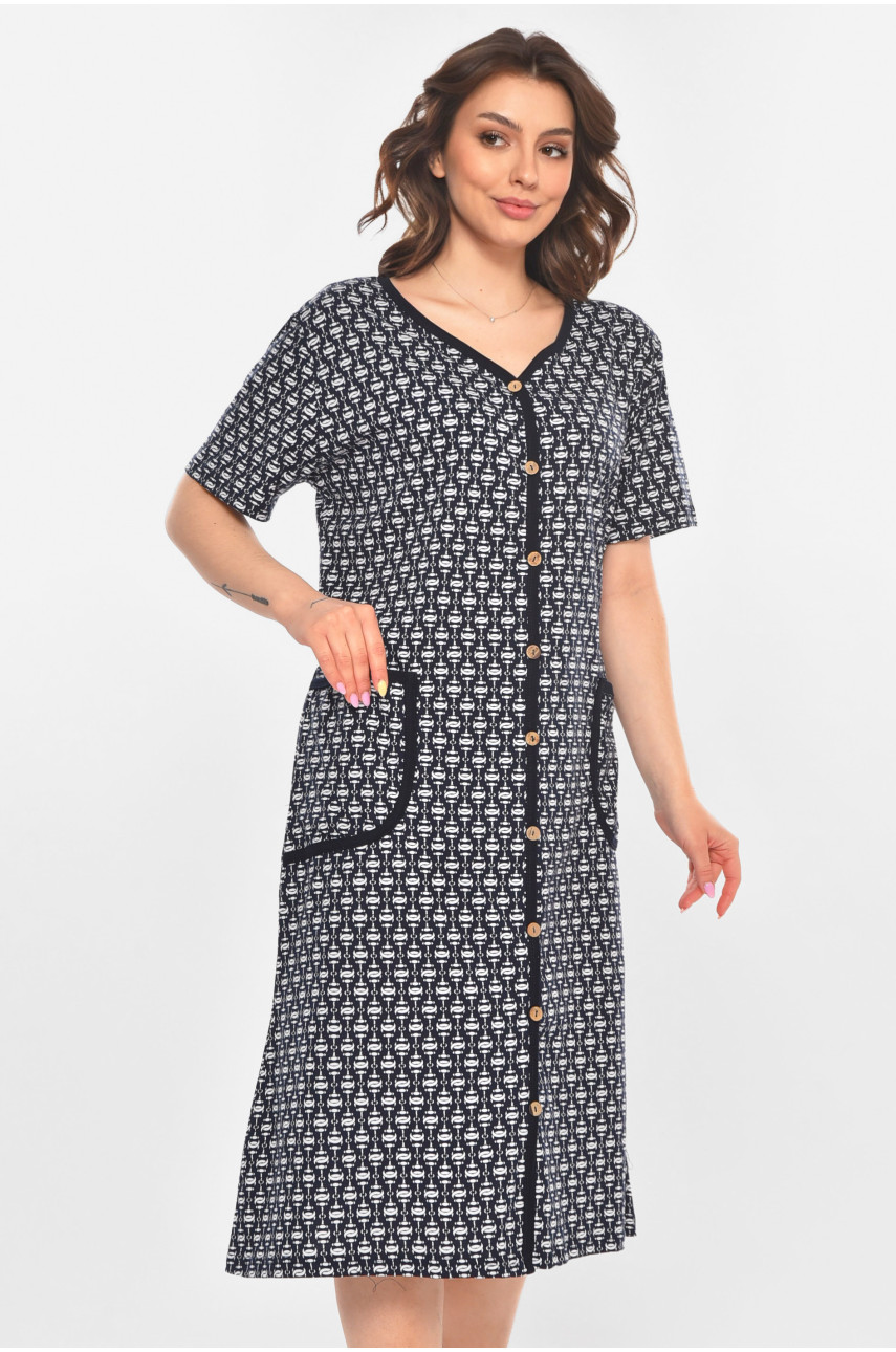 Халат женский полубатальный тёмно-синего цвета с принтом AN-3040 211344