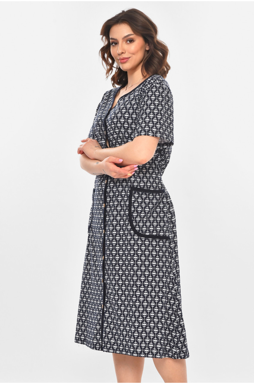 Халат женский полубатальный тёмно-синего цвета с принтом AN-3040 211344