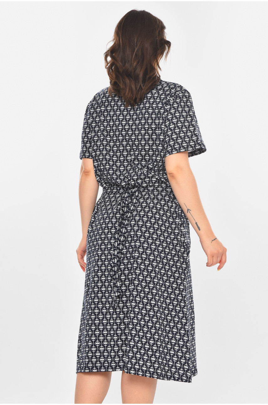 Халат женский полубатальный тёмно-синего цвета с принтом AN-3040 211344