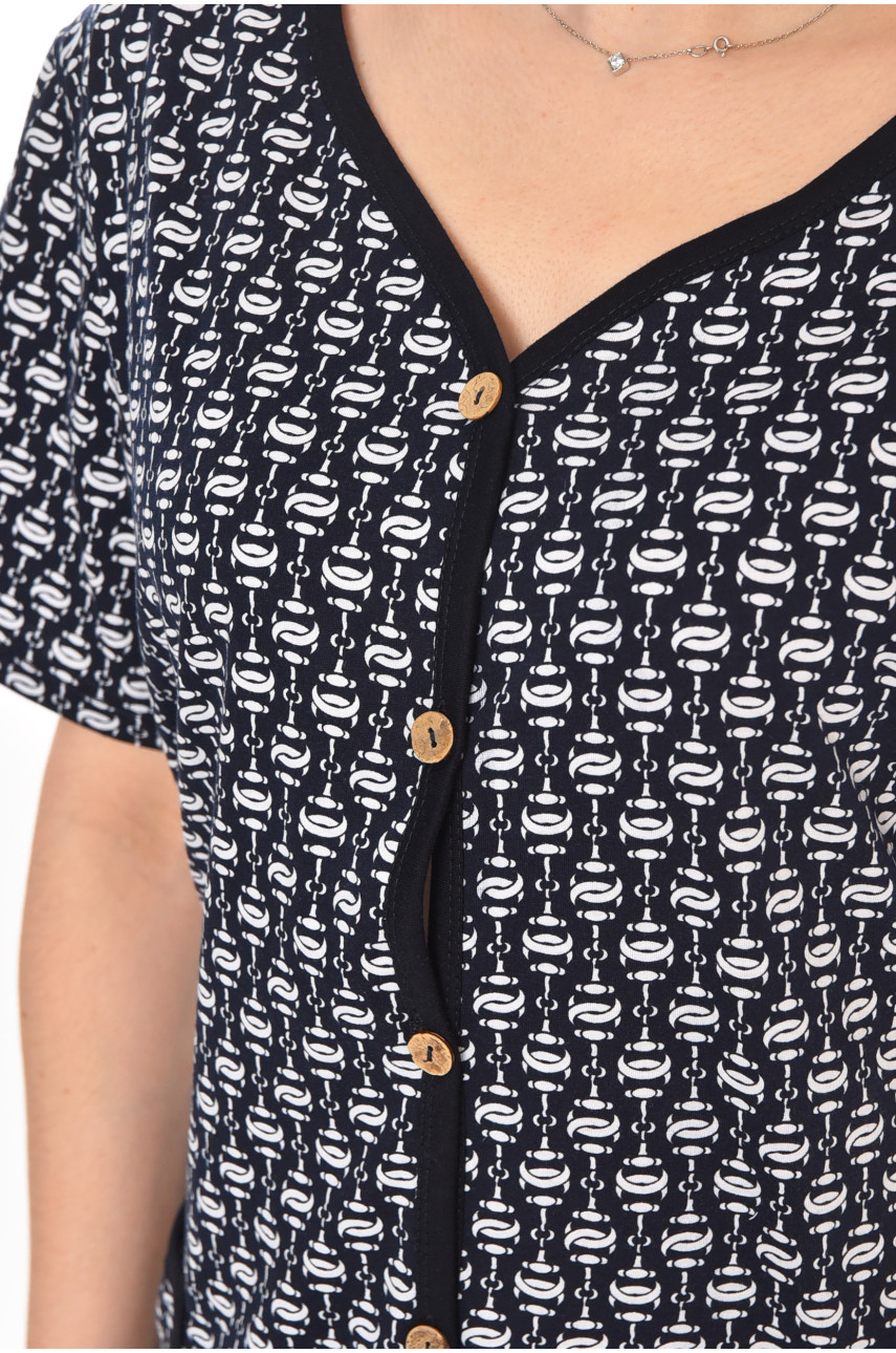 Халат женский полубатальный тёмно-синего цвета с принтом AN-3040 211344