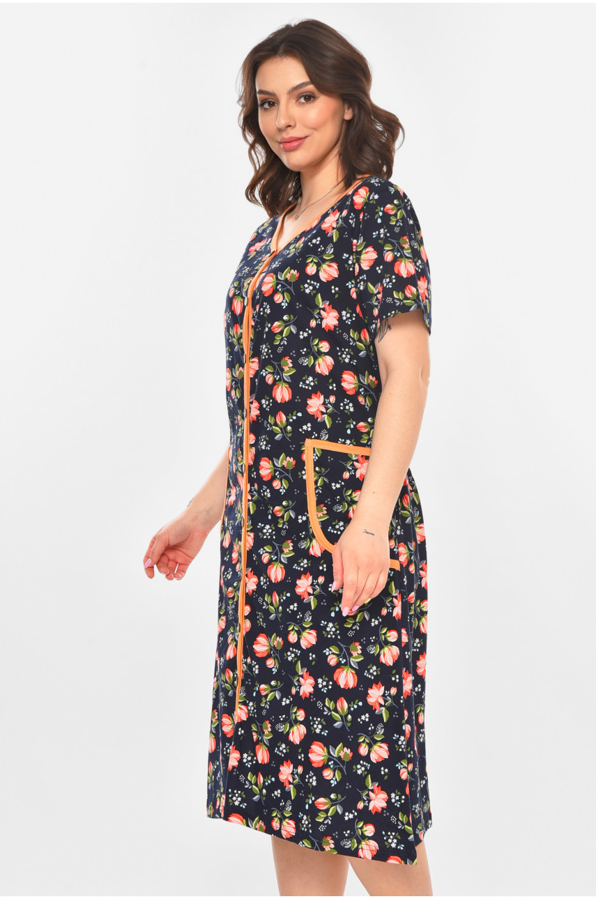 Халат женский полубатальный тёмно-синего цвета с принтом AN-3040 211345