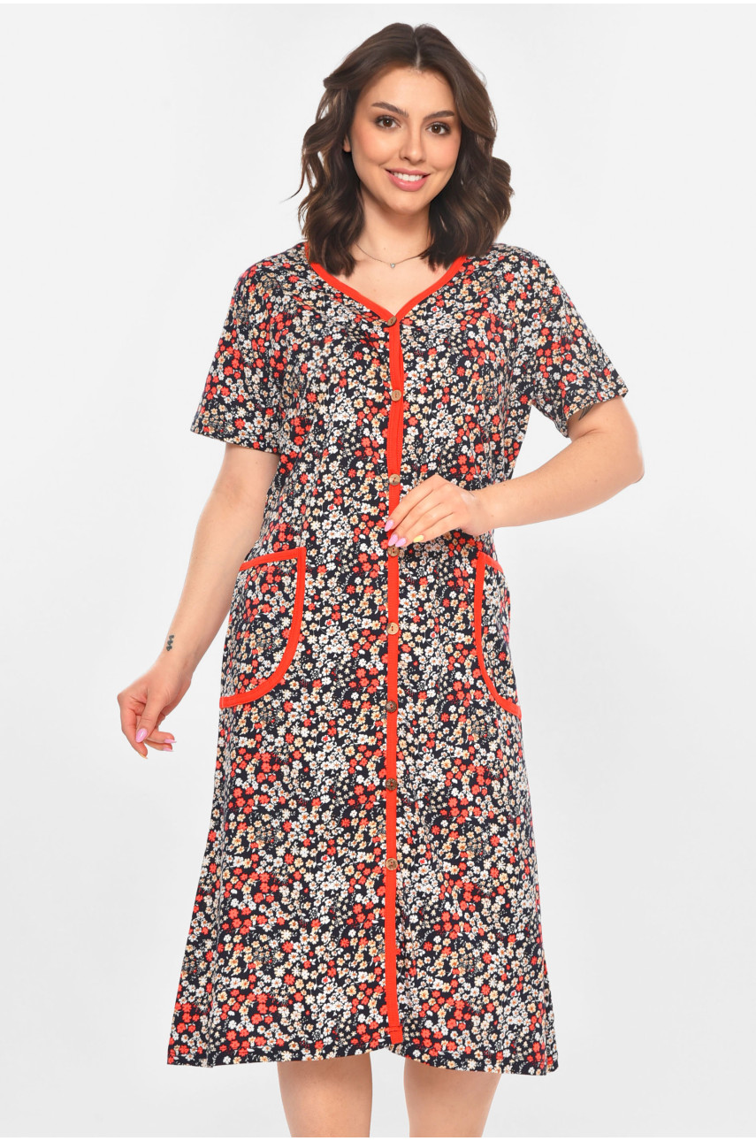 Халат женский полубатальный тёмно-синего цвета с принтом AN-3040 211346