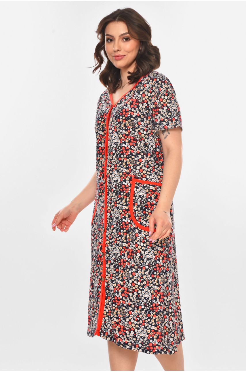 Халат женский полубатальный тёмно-синего цвета с принтом AN-3040 211346