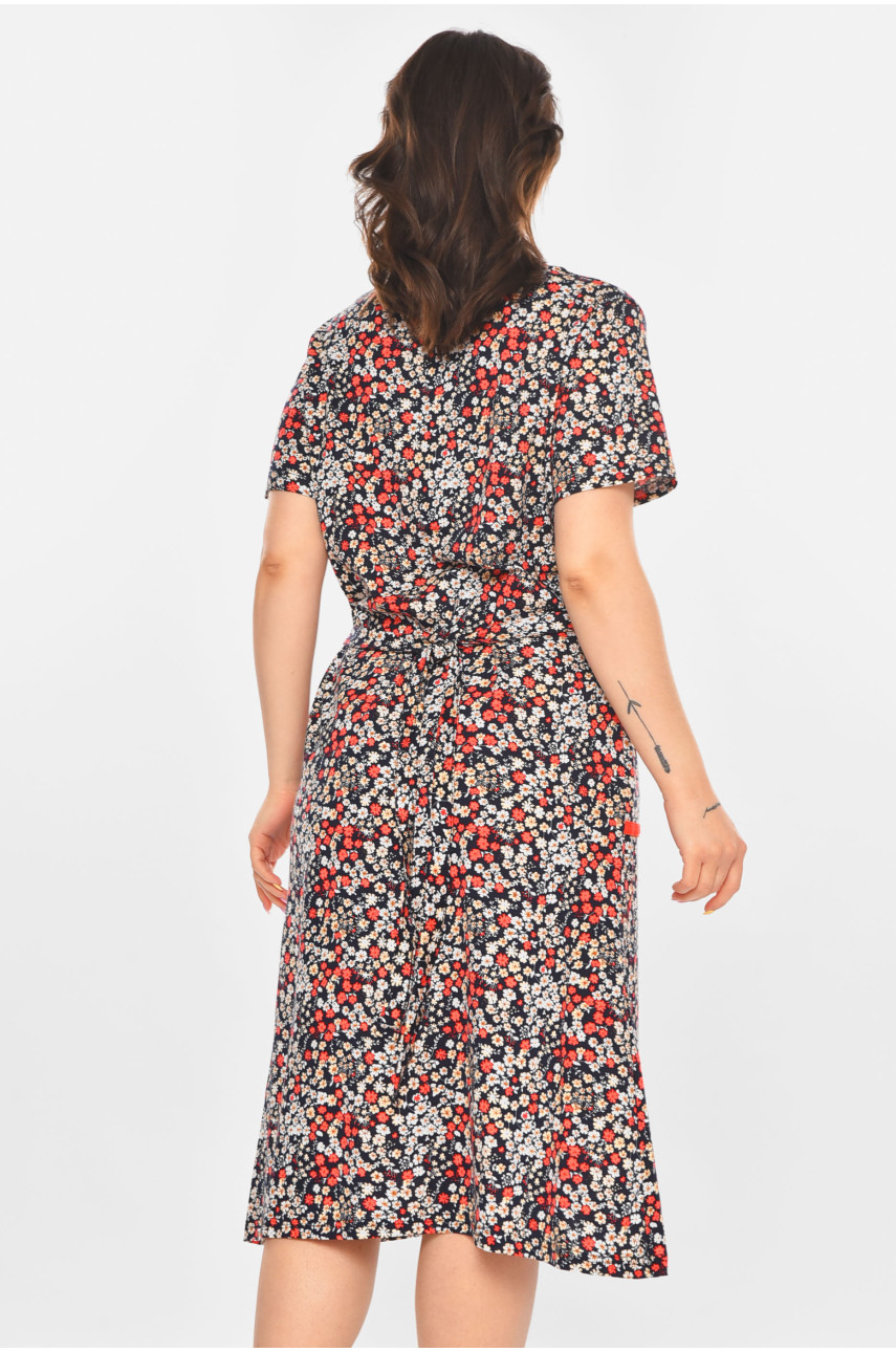 Халат женский полубатальный тёмно-синего цвета с принтом AN-3040 211346