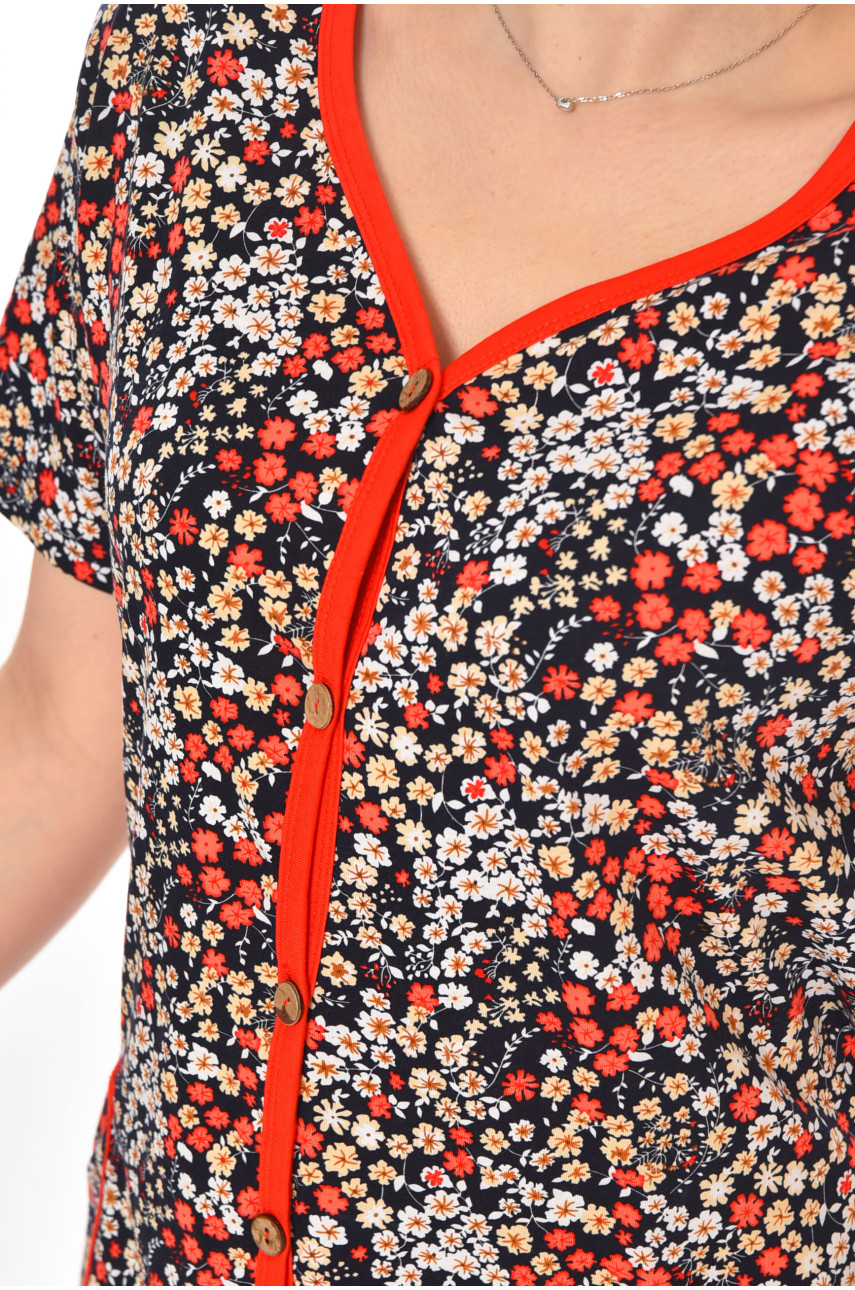 Халат женский полубатальный тёмно-синего цвета с принтом AN-3040 211346