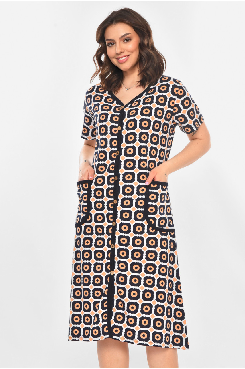 Халат женский полубатальный тёмно-синего цвета с принтом AN-3040 211347