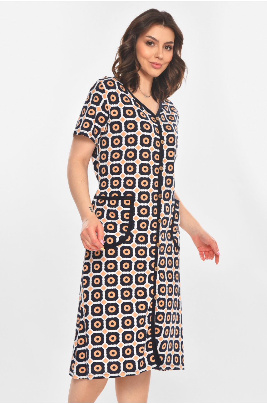 Халат женский полубатальный тёмно-синего цвета с принтом AN-3040 211347