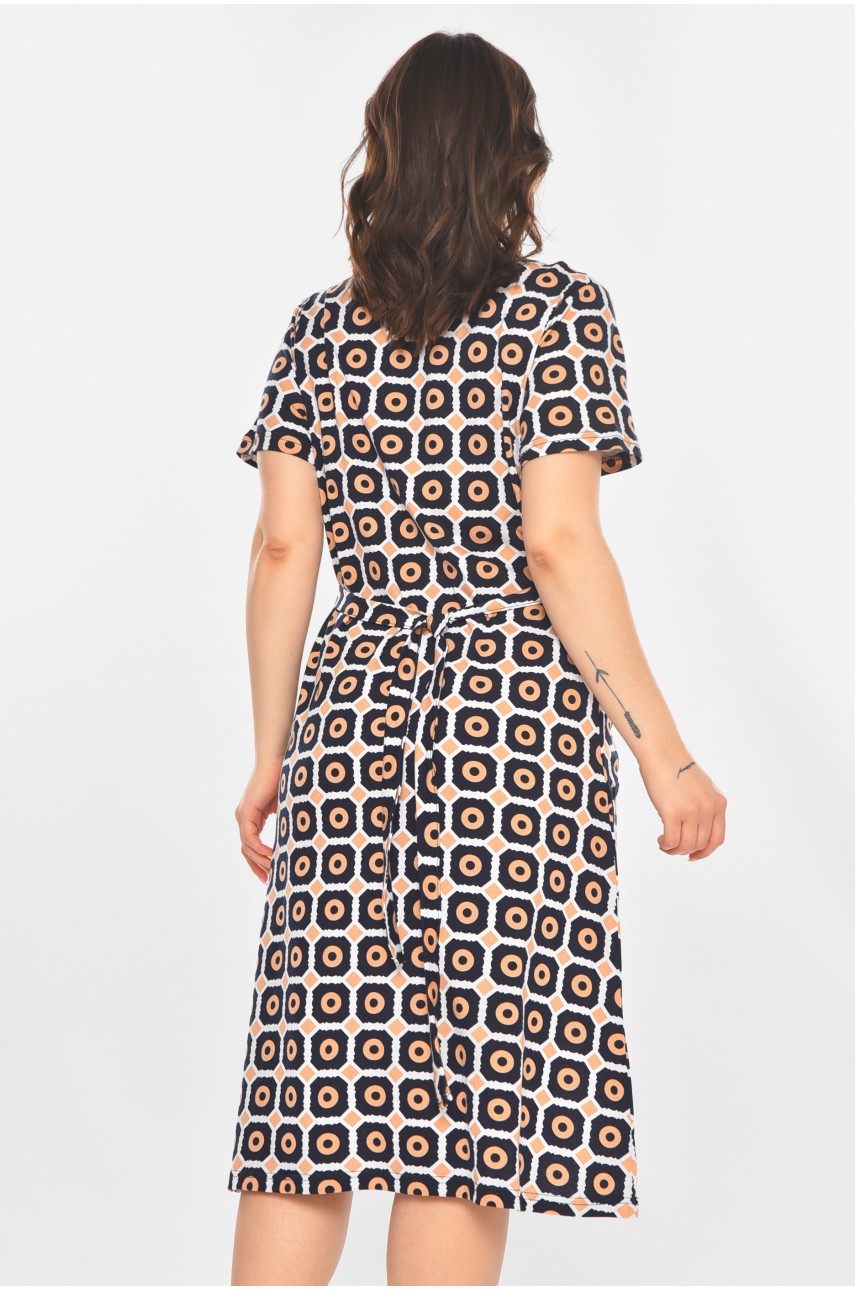 Халат женский полубатальный тёмно-синего цвета с принтом AN-3040 211347