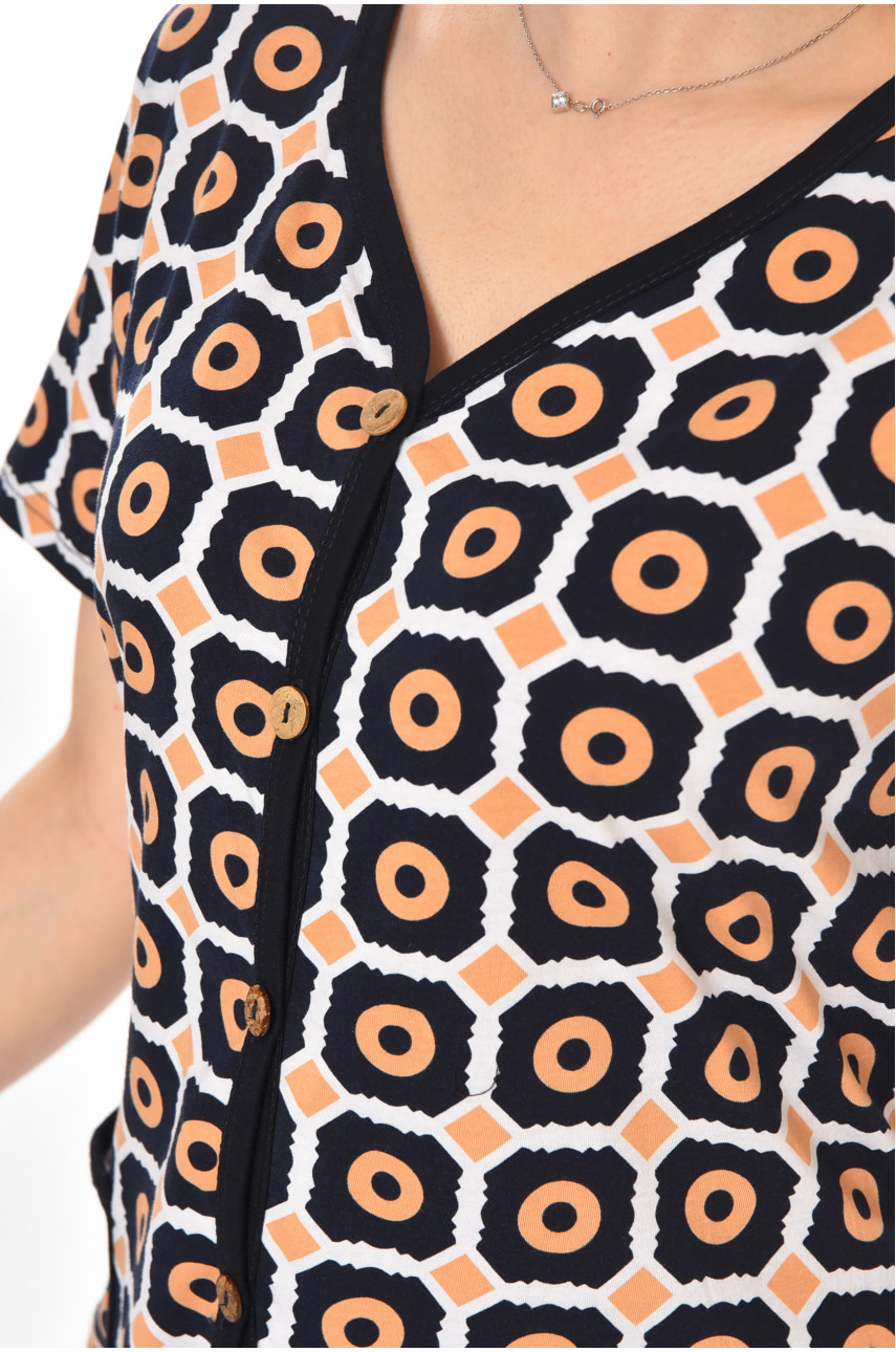 Халат женский полубатальный тёмно-синего цвета с принтом AN-3040 211347