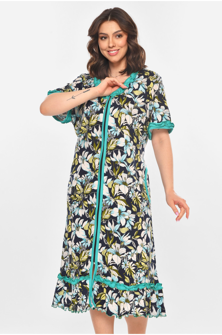 Халат женский полубатальный тёмно-синего цвета с принтом AN-3110 211348