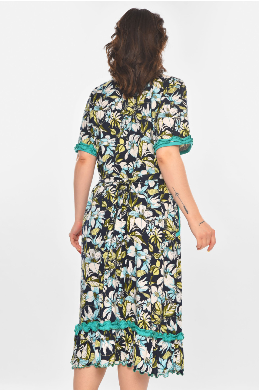 Халат женский полубатальный тёмно-синего цвета с принтом AN-3110 211348