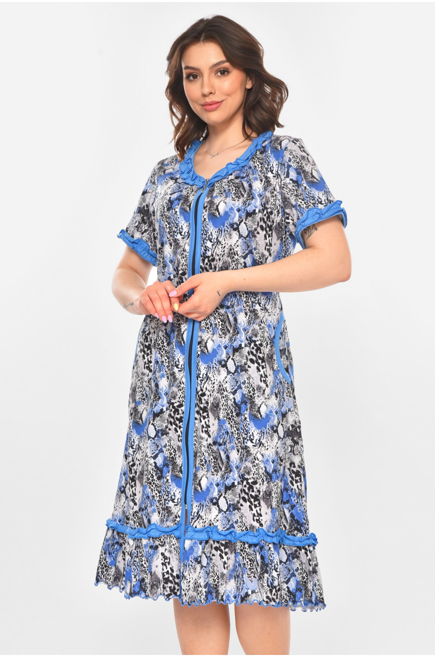 Халат женский полубатальный голубого цвета с принтом AN-3110 211349