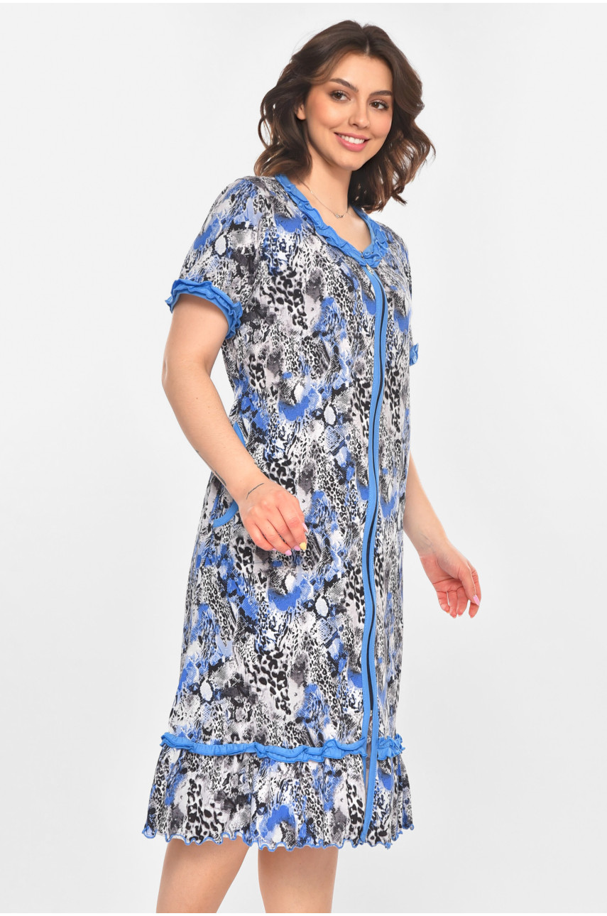 Халат женский полубатальный голубого цвета с принтом AN-3110 211349