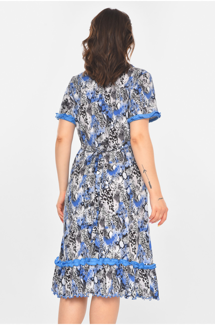 Халат женский полубатальный голубого цвета с принтом AN-3110 211349 Халат женский полубатальный голубого цвета с принтом AN-3110 211349