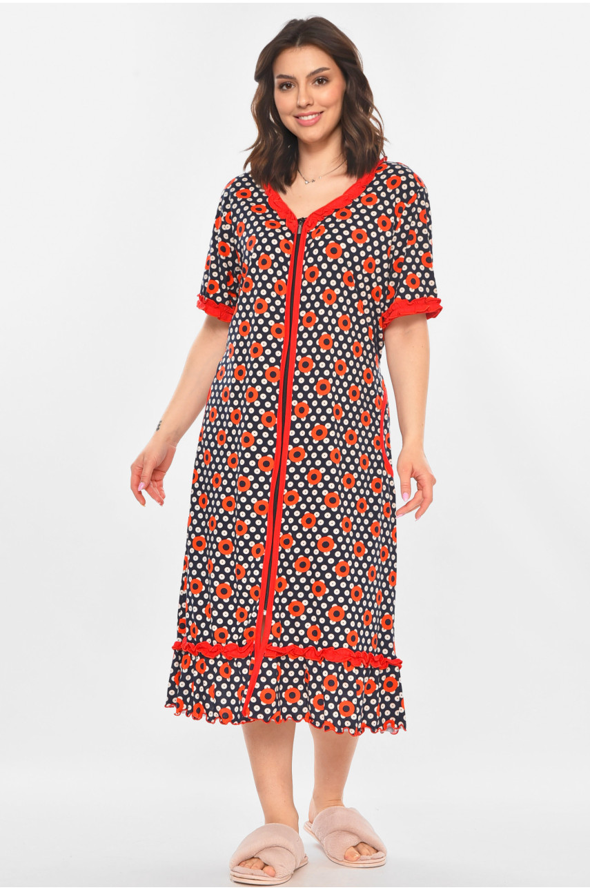 Халат женский полубатальный тёмно-синего цвета с принтом AN-3110 211350