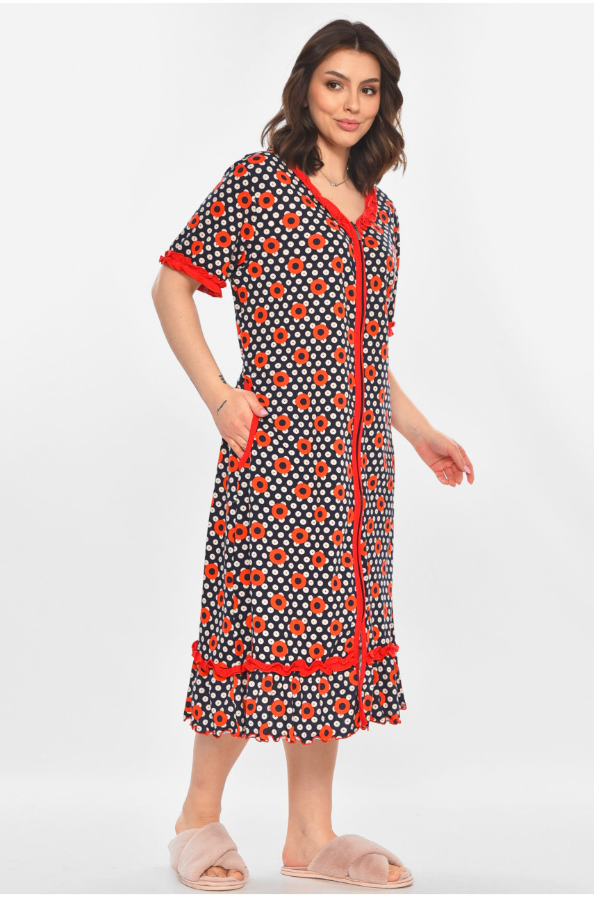 Халат женский полубатальный тёмно-синего цвета с принтом AN-3110 211350