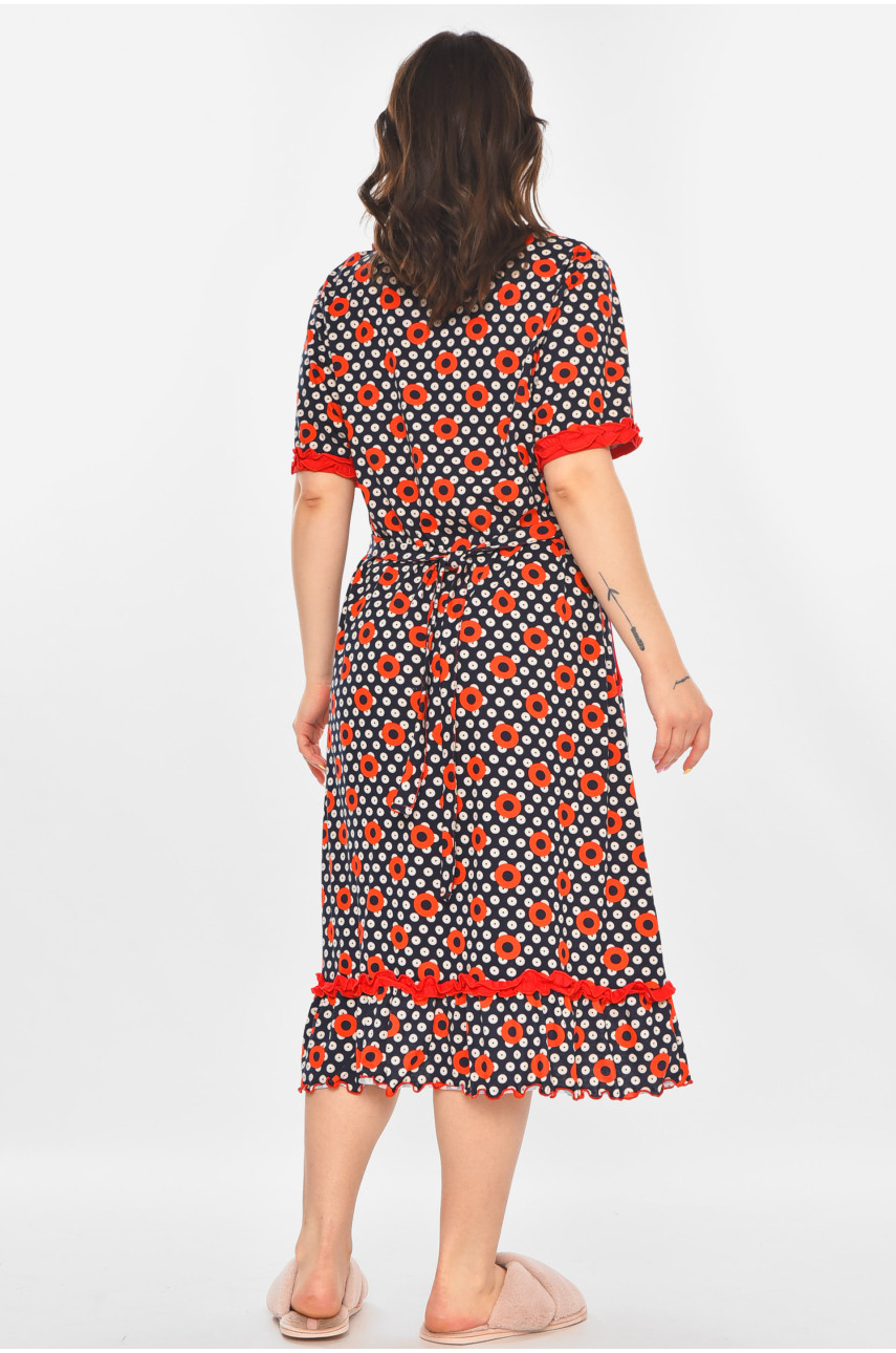 Халат женский полубатальный тёмно-синего цвета с принтом AN-3110 211350