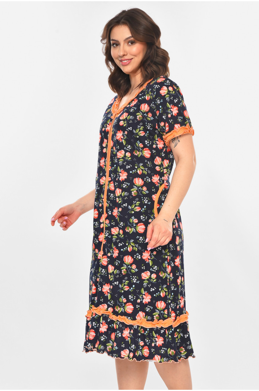 Халат женский полубатальный тёмно-синего цвета с принтом AN-3110 211353