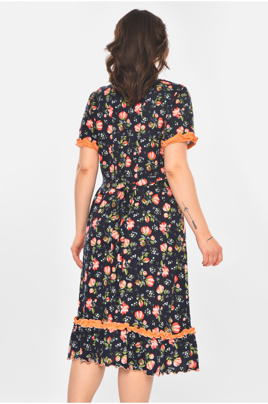 Халат женский полубатальный тёмно-синего цвета с принтом AN-3110 211353