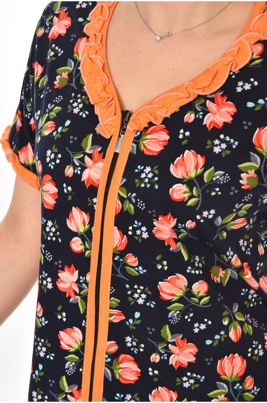 Халат женский полубатальный тёмно-синего цвета с принтом AN-3110 211353