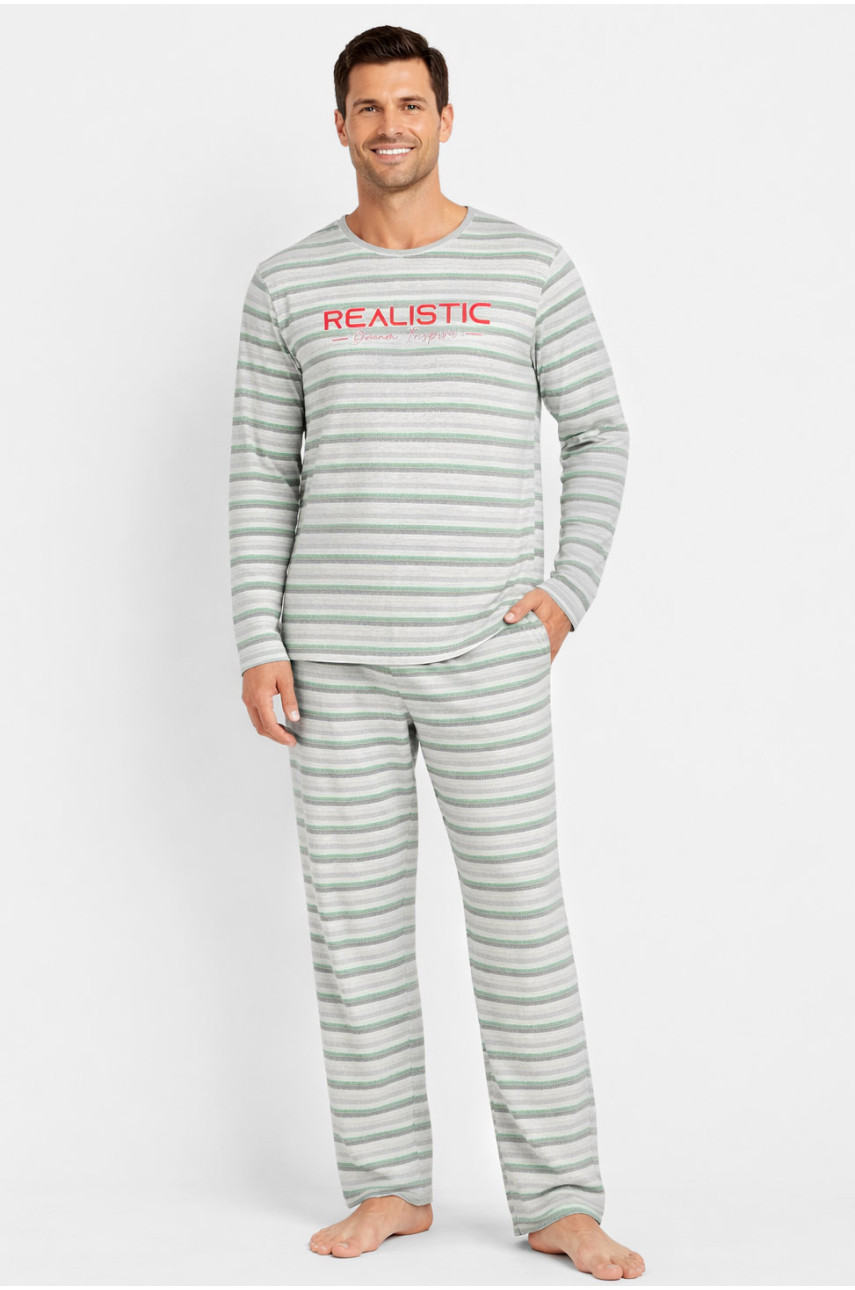 Пижама мужская полубатальная серого цвета с принтом M7145 211355