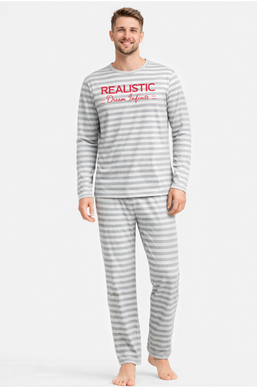 Пижама мужская полубатальная серого цвета с принтом M7145 211356