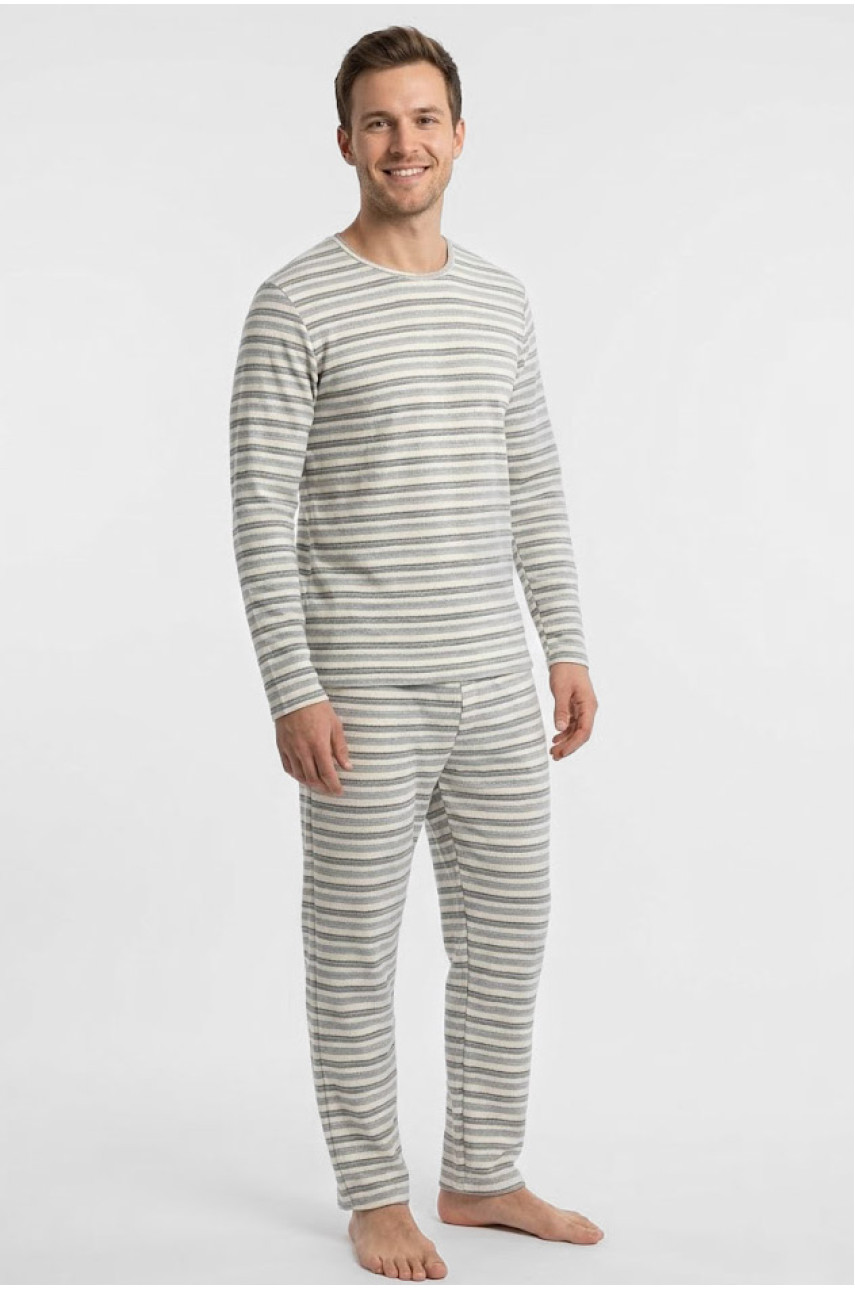 Пижама мужская полубатальная серого цвета с принтом M7145 211357 Пижама мужская полубатальная серого цвета с принтом M7145 211357