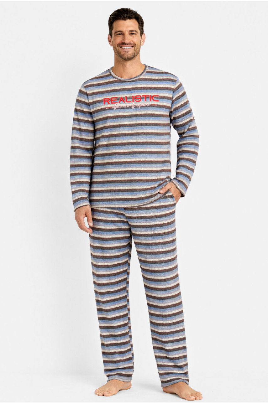 Пижама мужская полубатальная голубого цвета с принтом M7145 211358