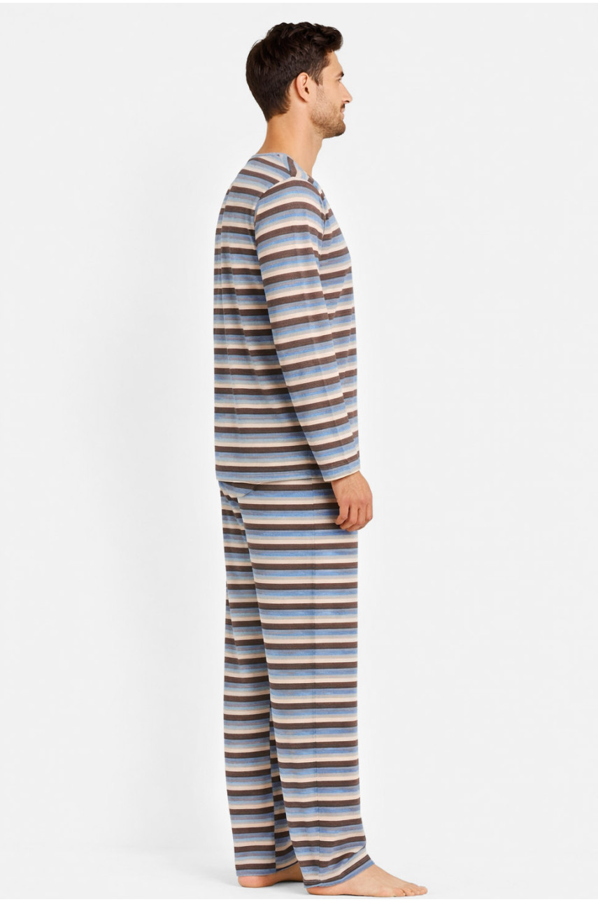 Пижама мужская полубатальная голубого цвета с принтом M7145 211358