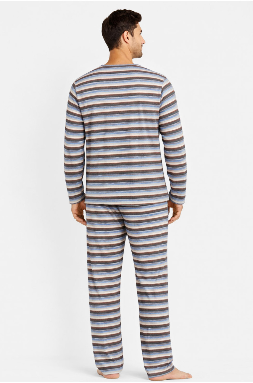 Пижама мужская полубатальная голубого цвета с принтом M7145 211358