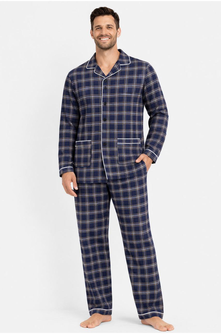 Пижама мужская полубатальная тёмно-синего цвета с принтом M7122 211359