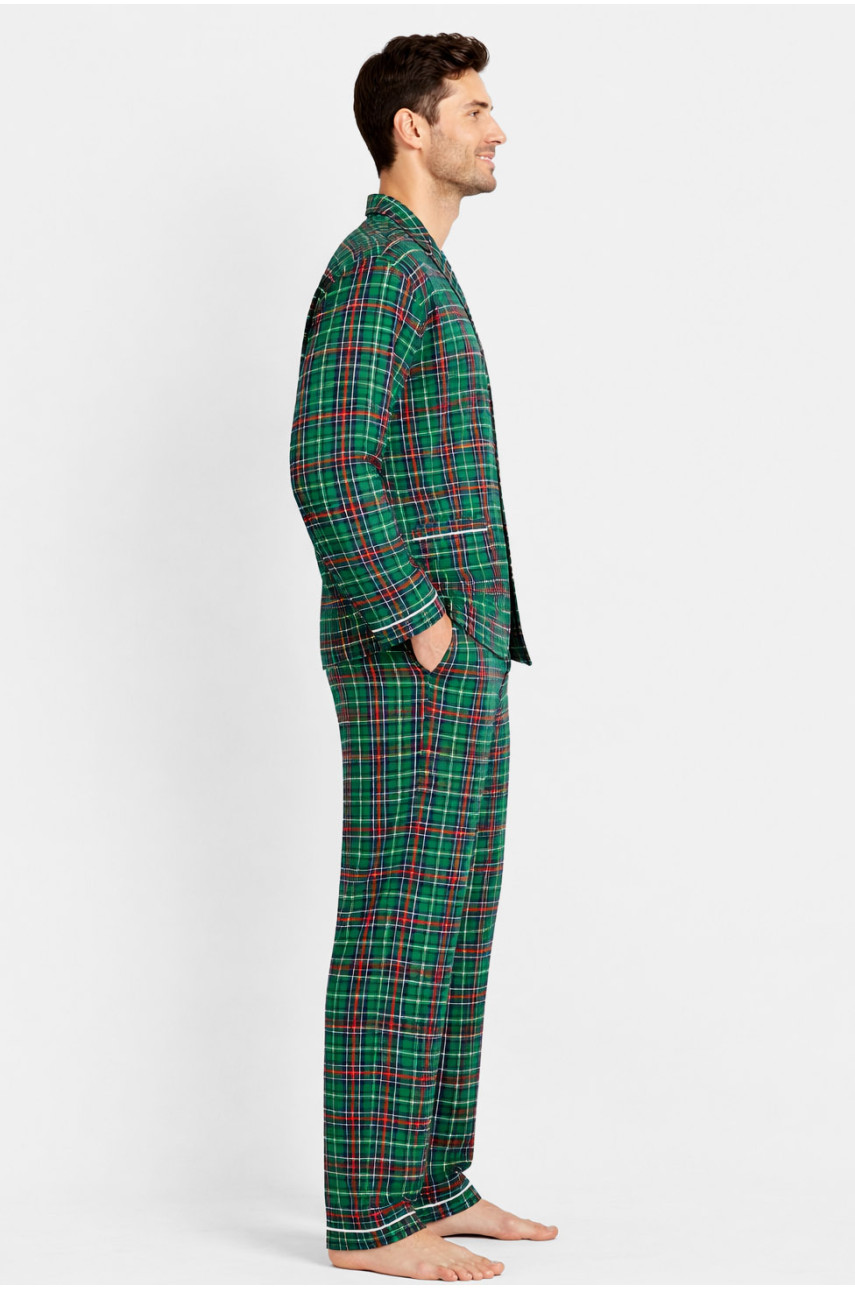 Пижама мужская полубатальная зеленого цвета с принтом M7122 211360