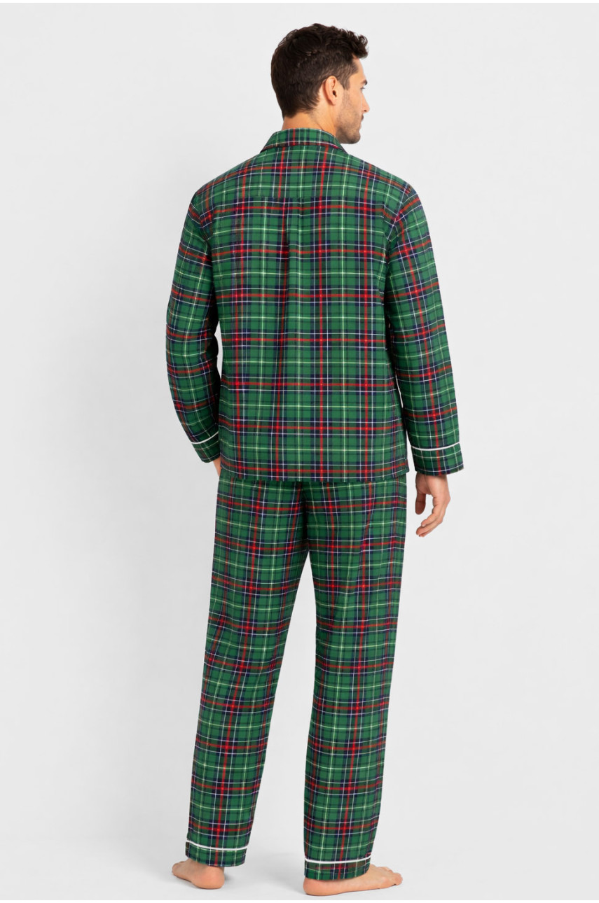 Пижама мужская полубатальная зеленого цвета с принтом M7122 211360