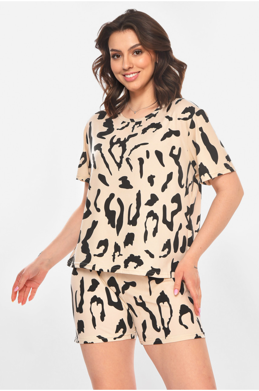 Піжама жіноча напівбатальна бежевого кольору з принтом 701 211363