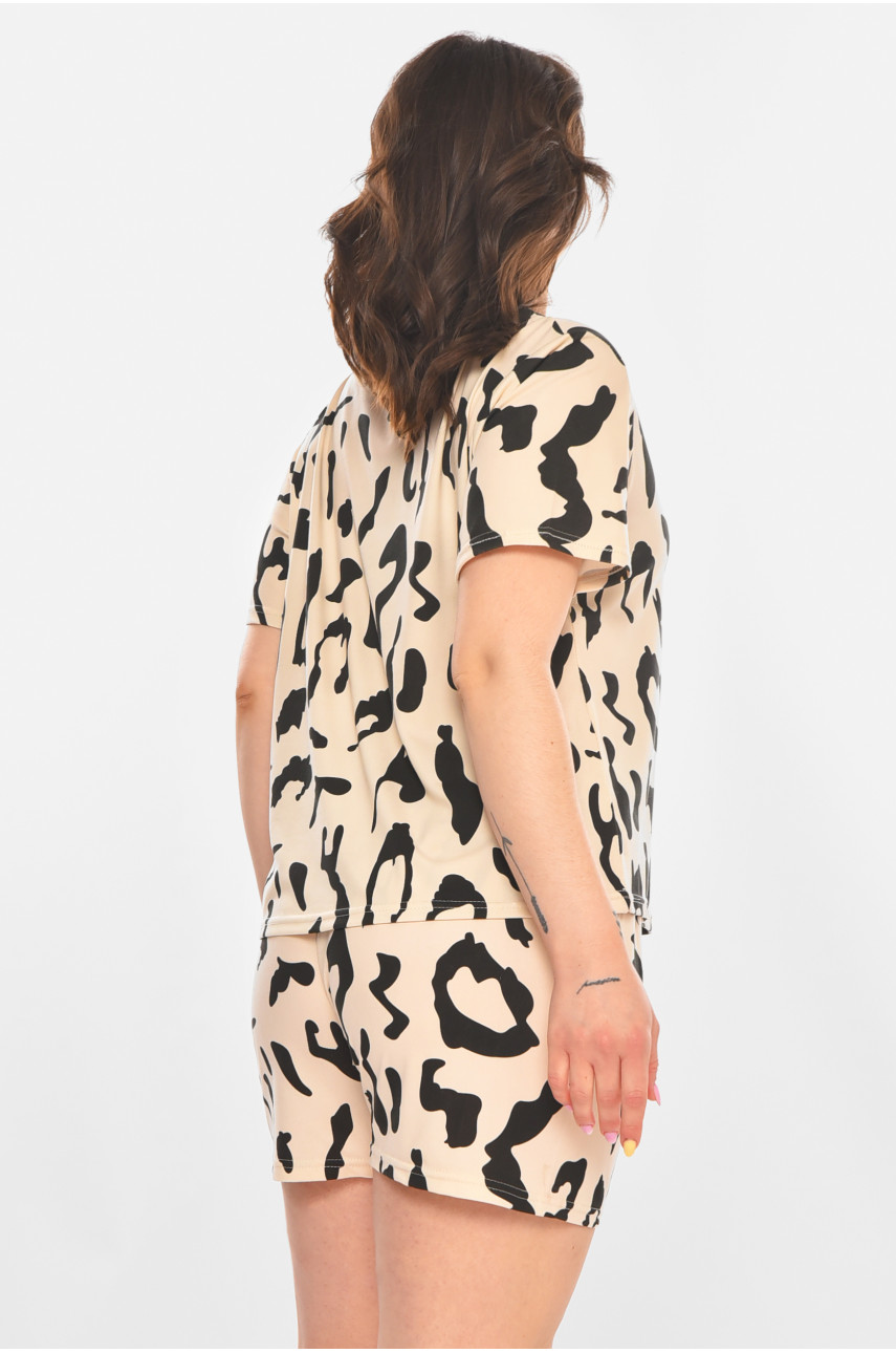 Піжама жіноча напівбатальна бежевого кольору з принтом 701 211363