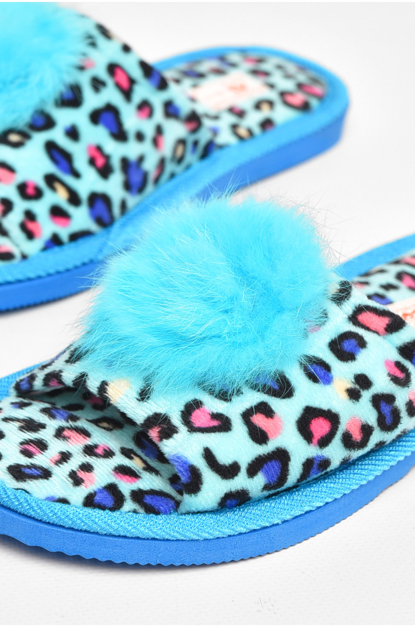 Капці домашні жіночі велюрові блакитного кольору 211365 Капці домашні жіночі велюрові блакитного кольору 211365