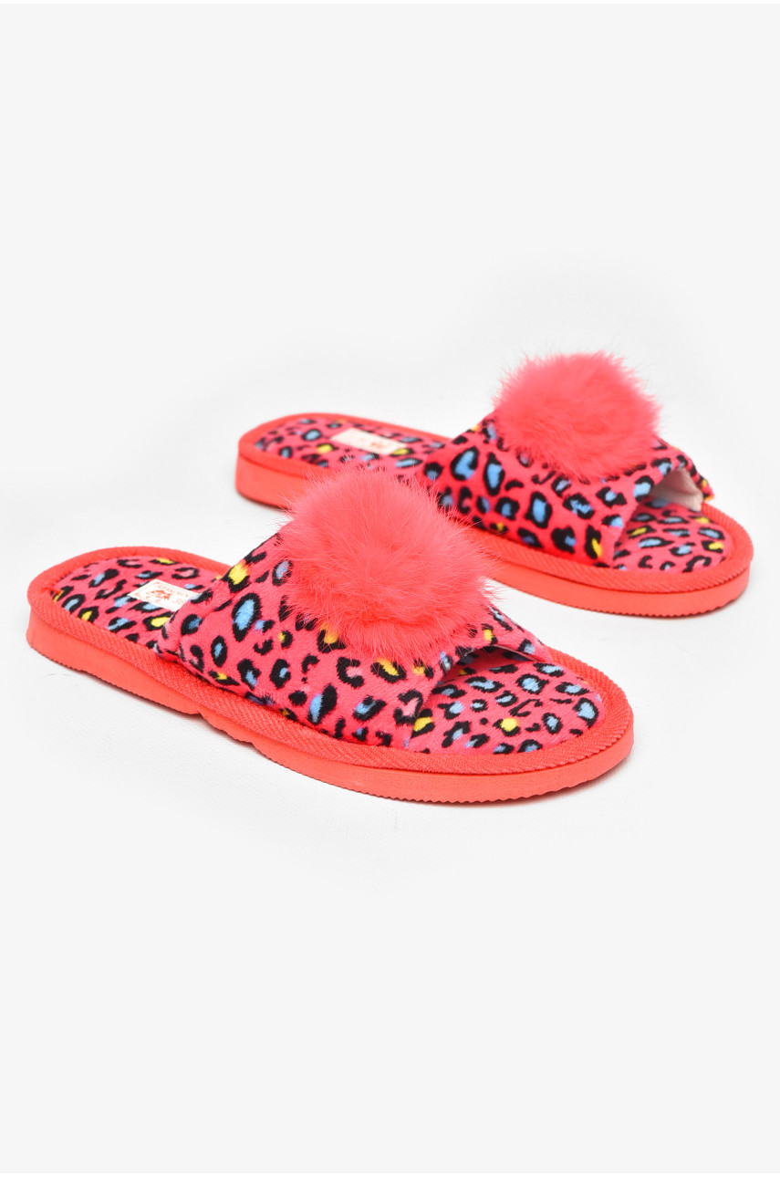 Капці домашні жіночі велюрові коралового кольору 211366