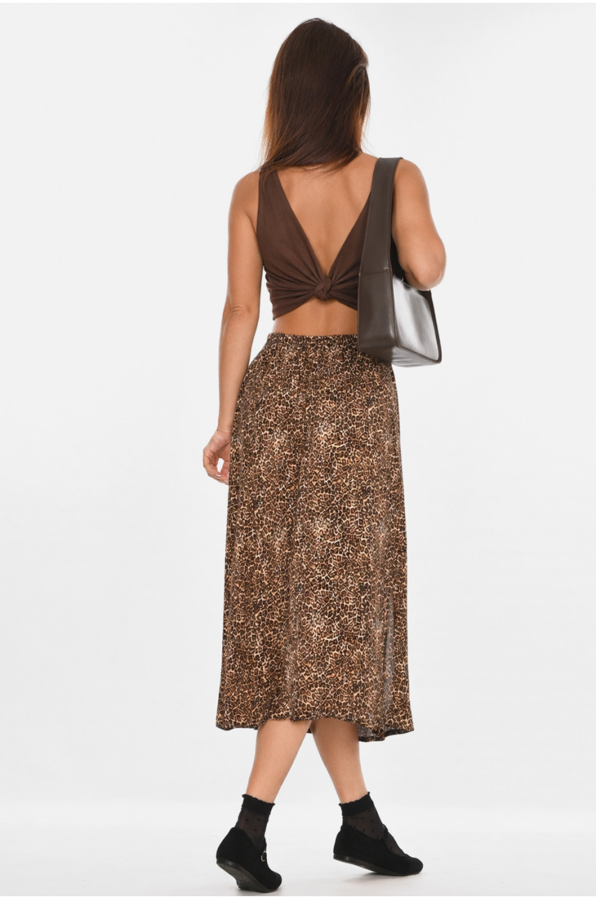 Юбка женская коричневого цвета с леопардовым принтом 407 211369