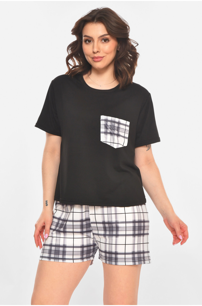 Пижама женская полубатальная черного цвета 710 211371