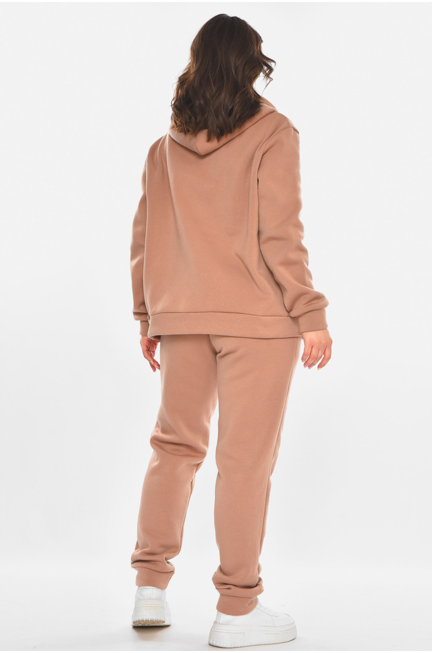 Спортивний костюм жіночий однотонний на флісі бежевого кольору 211380