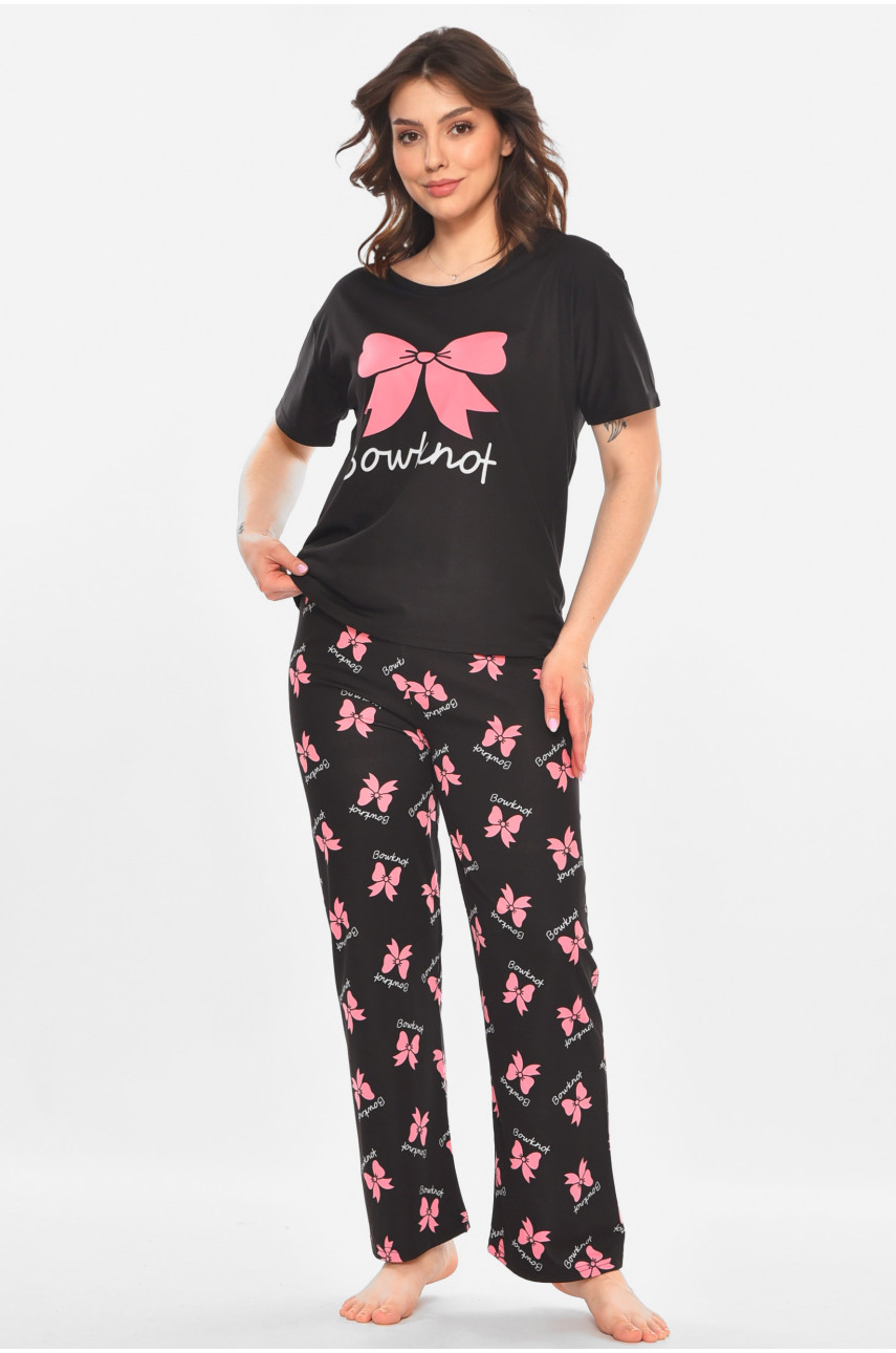 Пижама женская полубатальная черного цвета с принтом 19034,12 211393 Пижама женская полубатальная черного цвета с принтом 19034,12 211393