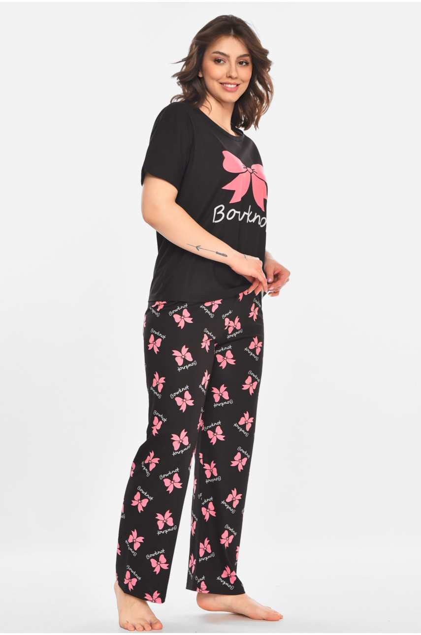 Пижама женская полубатальная черного цвета с принтом 19034,12 211393