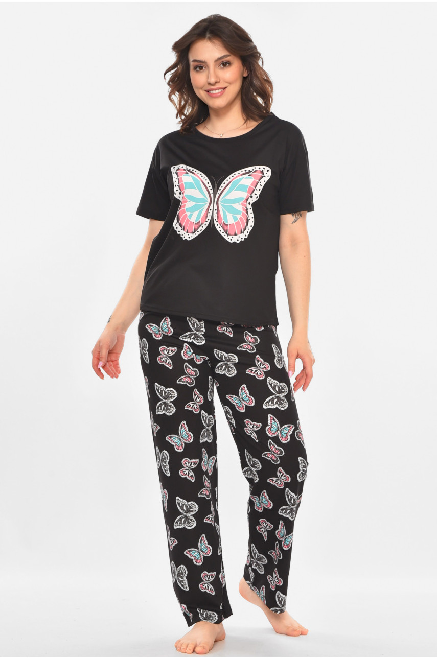 Пижама женская полубатальная черного цвета с принтом 19034,12 211394