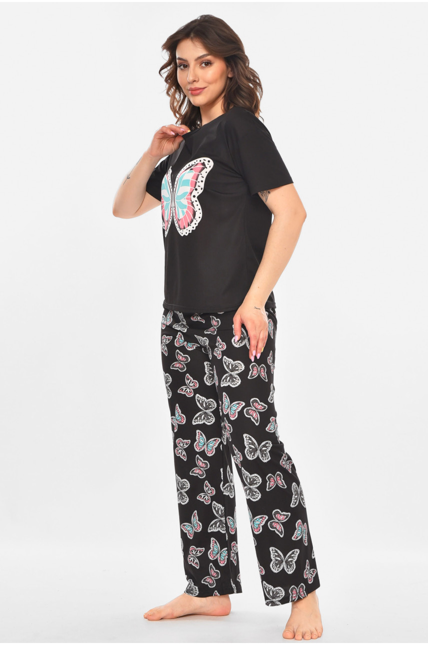 Пижама женская полубатальная черного цвета с принтом 19034,12 211394