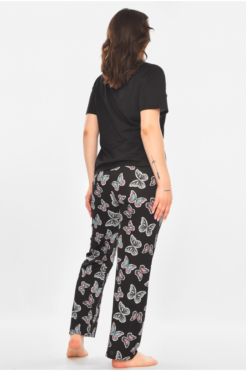 Пижама женская полубатальная черного цвета с принтом 19034,12 211394