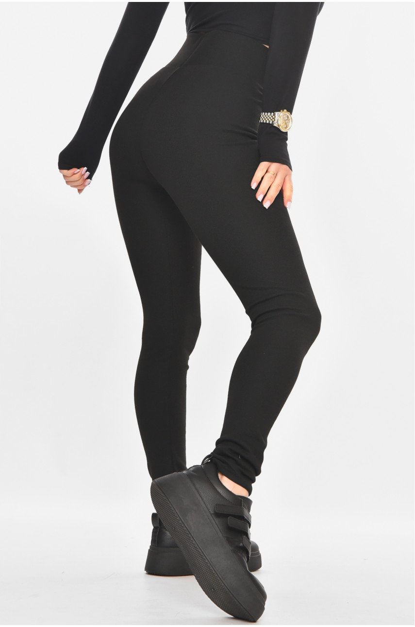 Лосини жіночі однотонні в рубчик чорного кольору А5061-5 211427
