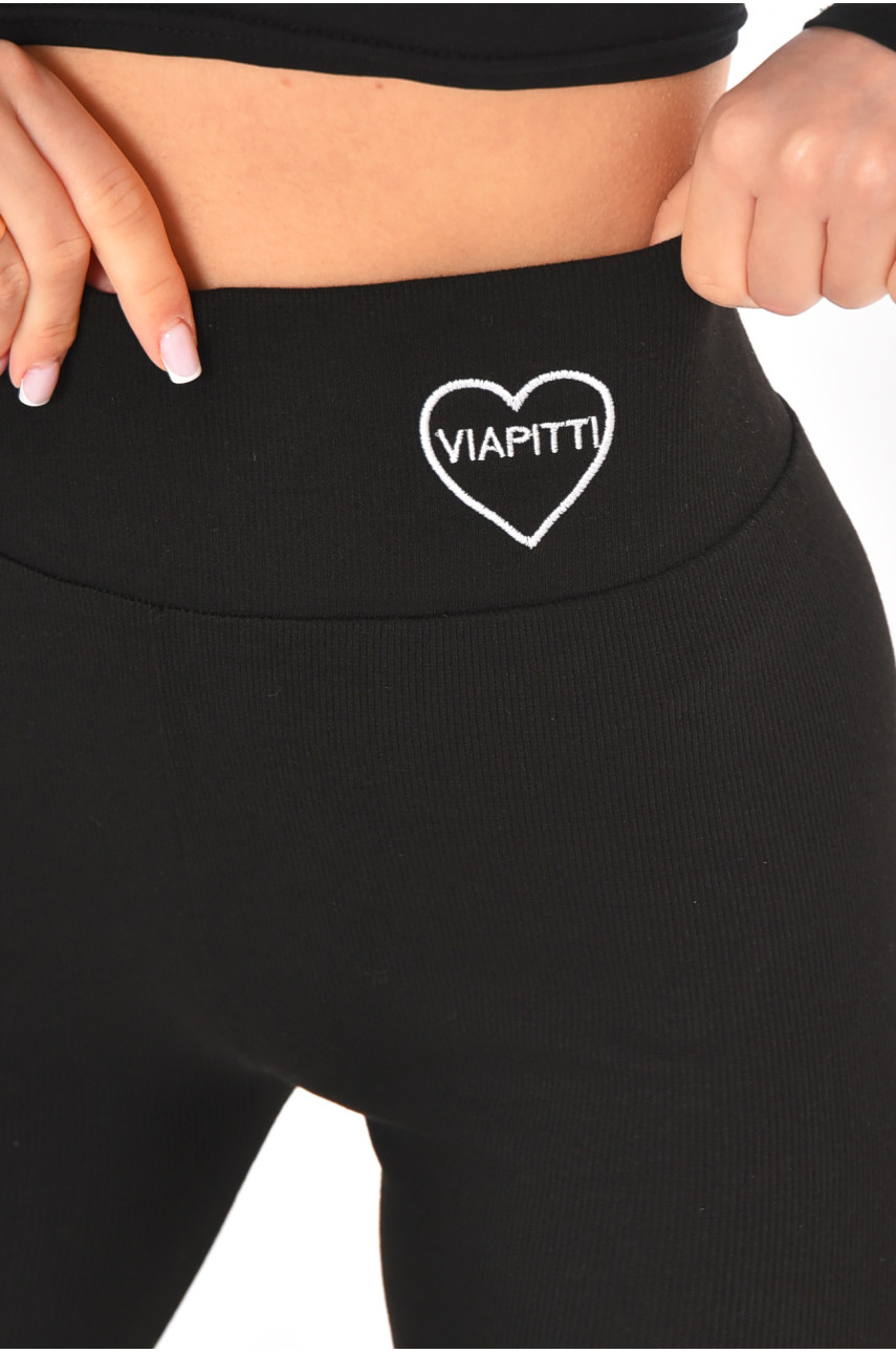 Лосини жіночі однотонні в рубчик чорного кольору А5061-5 211427