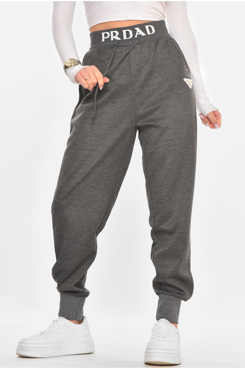 Штани жіночі однотонні темно-сірого кольору 211465